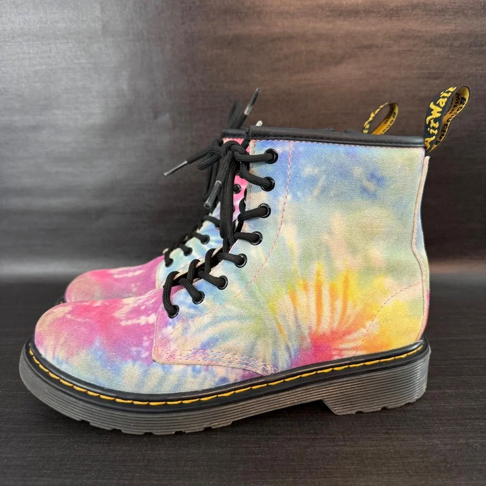 Dr. Martens 1460 Kids size 3 Tie Dye Suede Ankle Pink Yellow Blue‎ Shoes Boots